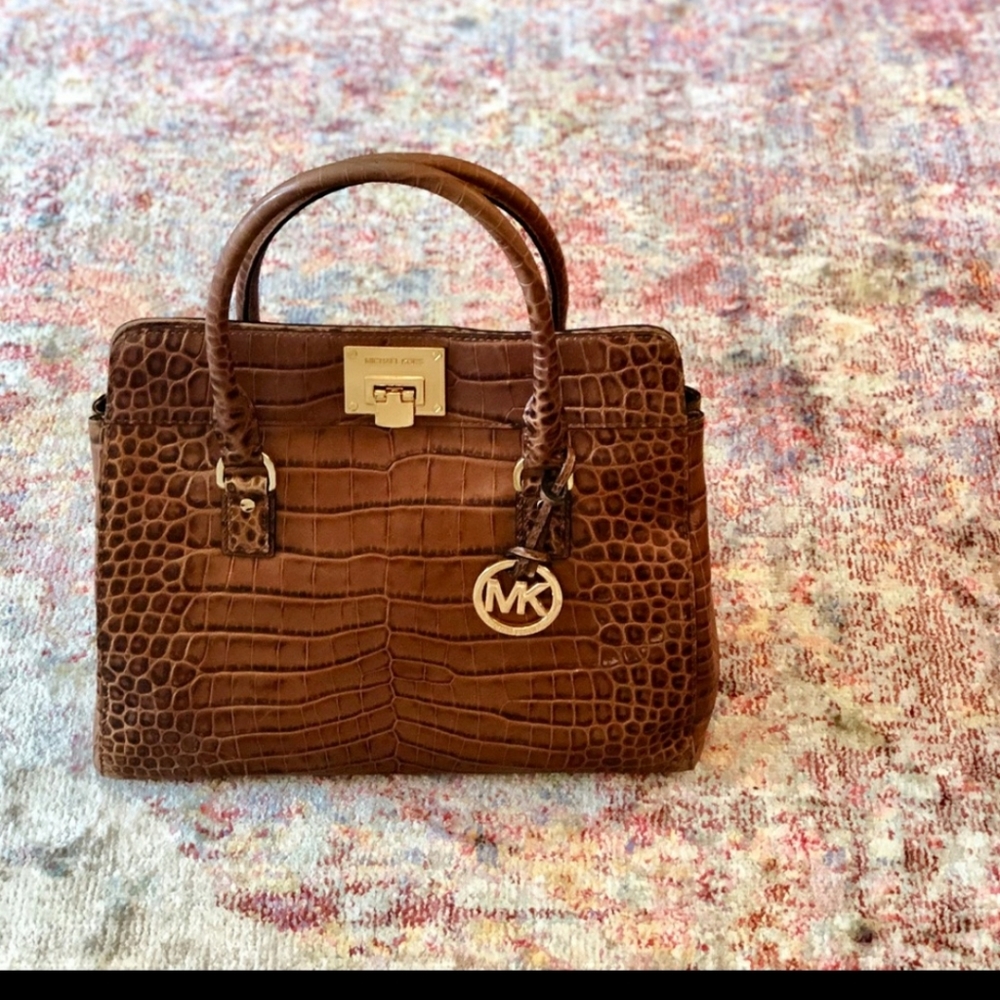 Michael Kors Large Astrid Croc Leather Satchel